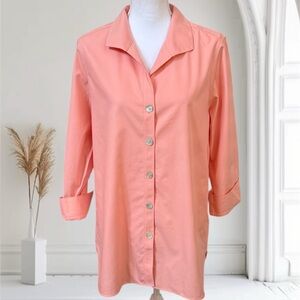 Foxcroft Collection Pandora No Iron Pinpoint 3/4 Sleeve Tunic in Coral